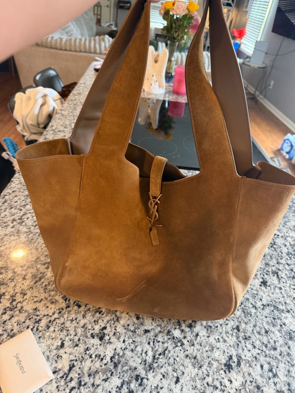 Saint Laurent Suede Tote in Warm Brown